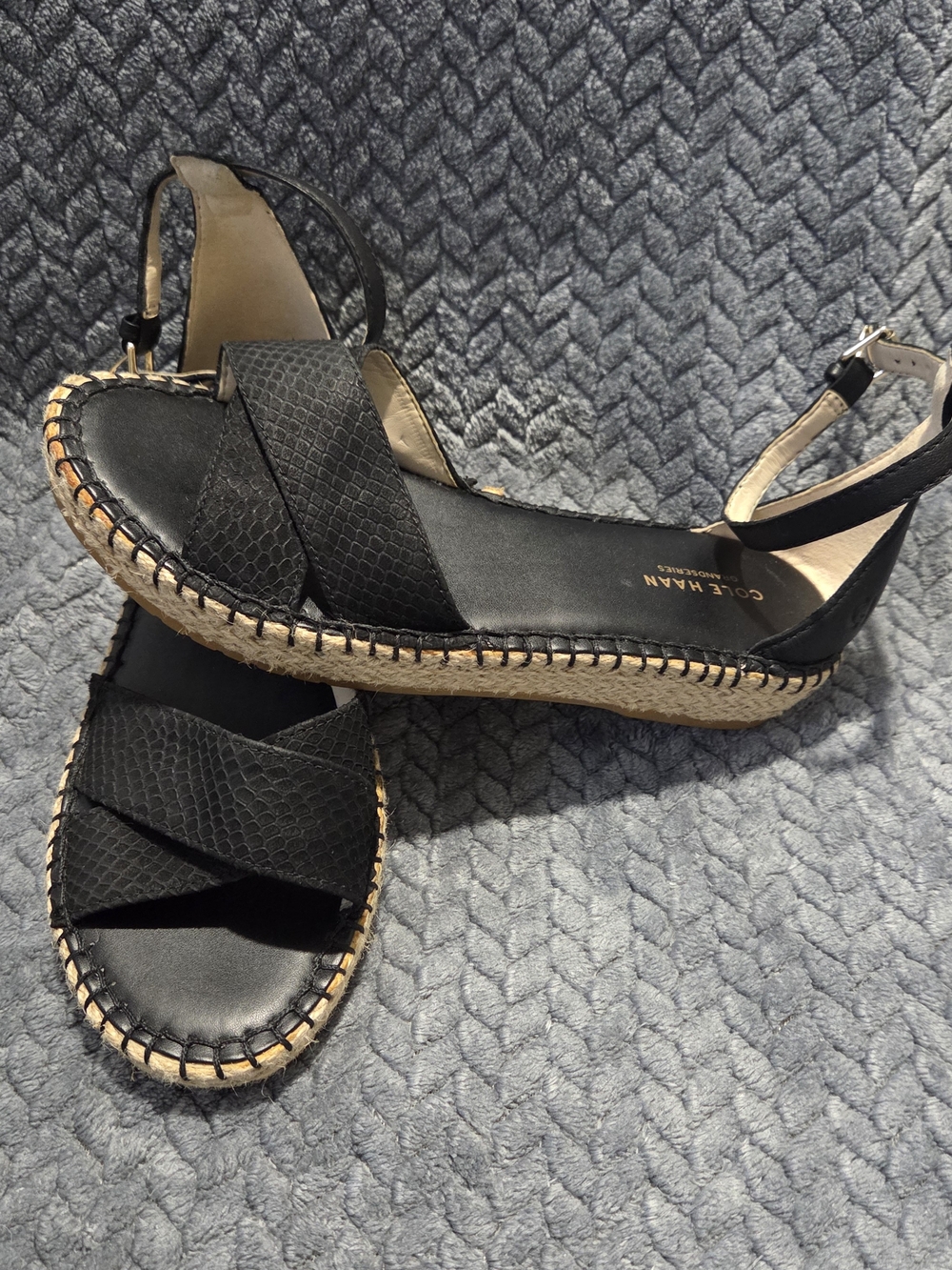 NWOB Cole Haan Cloudfeel Black Snakeskin Espadrille Sandals 6B W17082 NEW